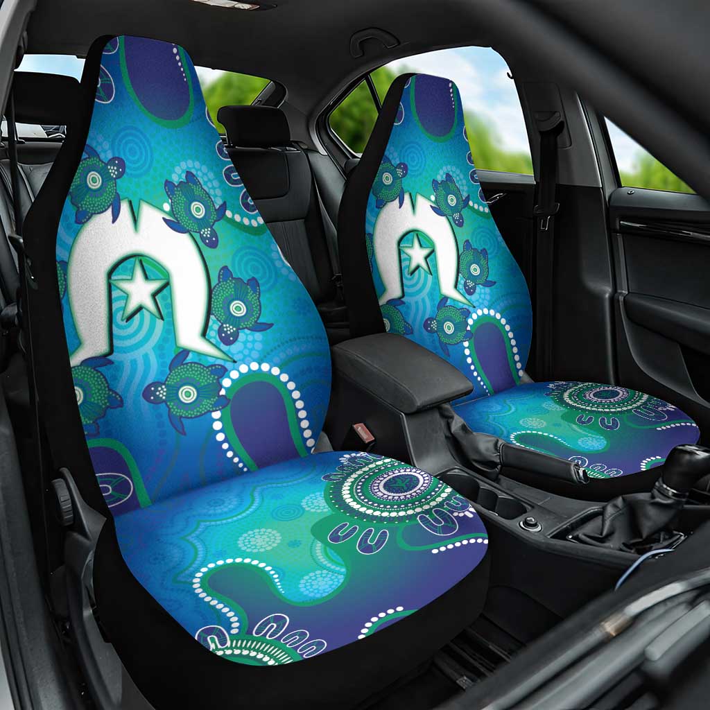 Torres Strait Islanders Flag Day Car Seat Cover Dhari With Turtles Aboriginal Art