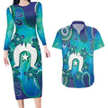 Torres Strait Islanders Flag Day Couples Matching Long Sleeve Bodycon Dress and Hawaiian Shirt Dhari With Turtles Aboriginal Art