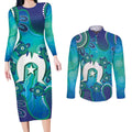 Torres Strait Islanders Flag Day Couples Matching Long Sleeve Bodycon Dress and Long Sleeve Button Shirt Dhari With Turtles Aboriginal Art