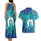Torres Strait Islanders Flag Day Couples Matching Tank Maxi Dress and Hawaiian Shirt Dhari With Turtles Aboriginal Art