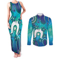 Torres Strait Islanders Flag Day Couples Matching Tank Maxi Dress and Long Sleeve Button Shirt Dhari With Turtles Aboriginal Art