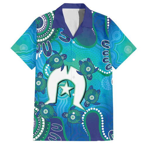 Torres Strait Islanders Flag Day Family Matching Long Sleeve Bodycon Dress and Hawaiian Shirt Dhari With Turtles Aboriginal Art