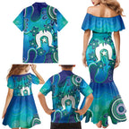 Torres Strait Islanders Flag Day Family Matching Mermaid Dress and Hawaiian Shirt Dhari With Turtles Aboriginal Art