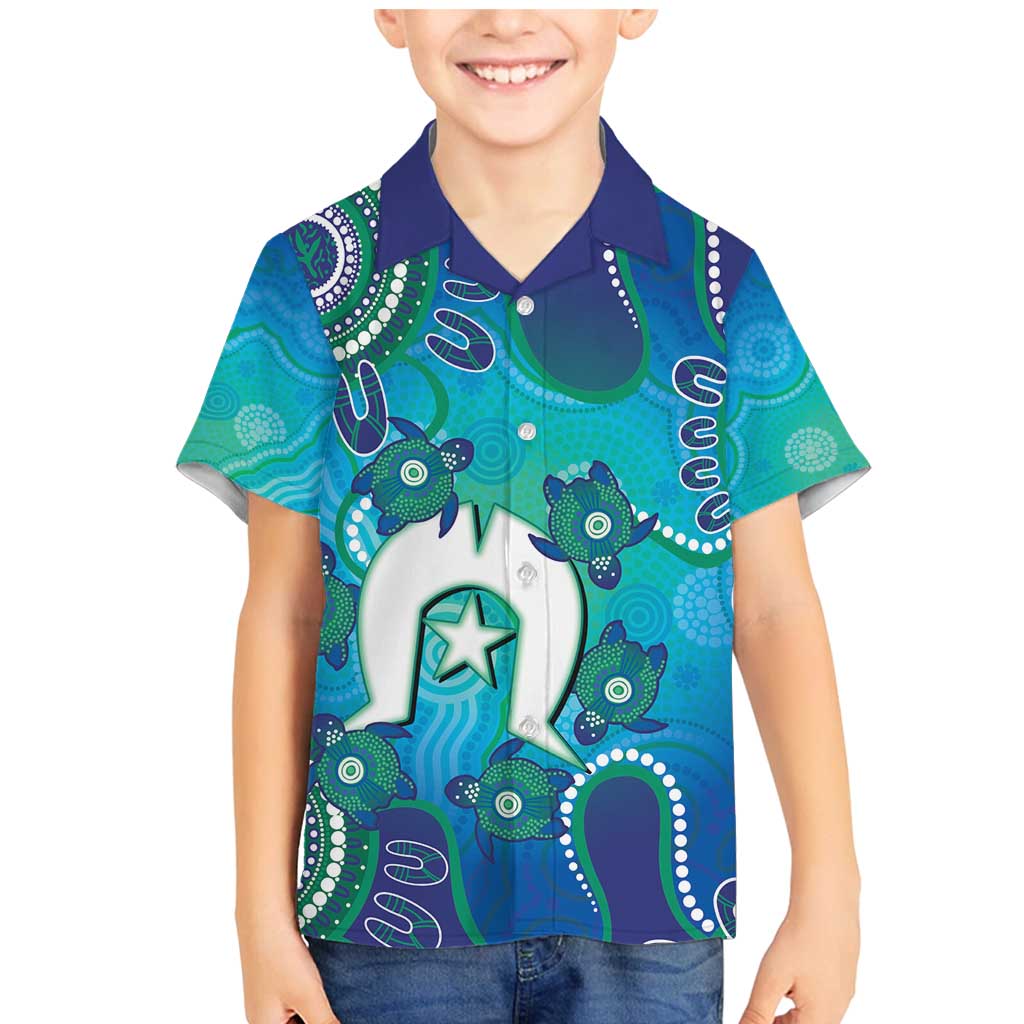 Torres Strait Islanders Flag Day Family Matching Mermaid Dress and Hawaiian Shirt Dhari With Turtles Aboriginal Art