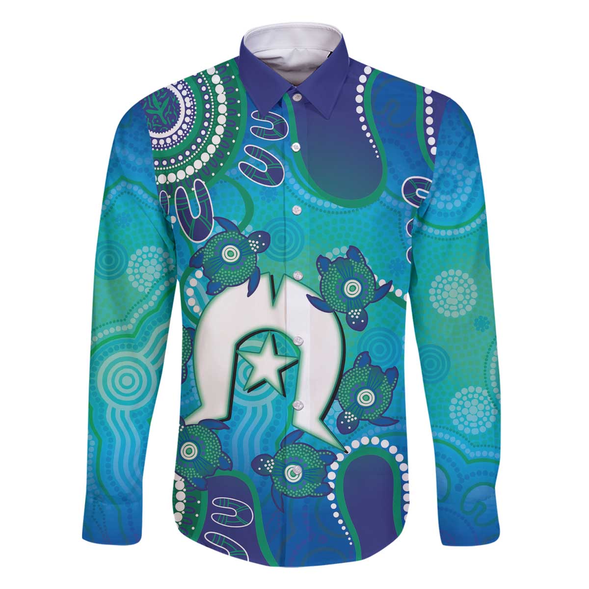 Torres Strait Islanders Flag Day Family Matching Off The Shoulder Long Sleeve Dress and Hawaiian Shirt Dhari With Turtles Aboriginal Art
