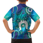 Torres Strait Islanders Flag Day Family Matching Off Shoulder Short Dress and Hawaiian Shirt Dhari With Turtles Aboriginal Art