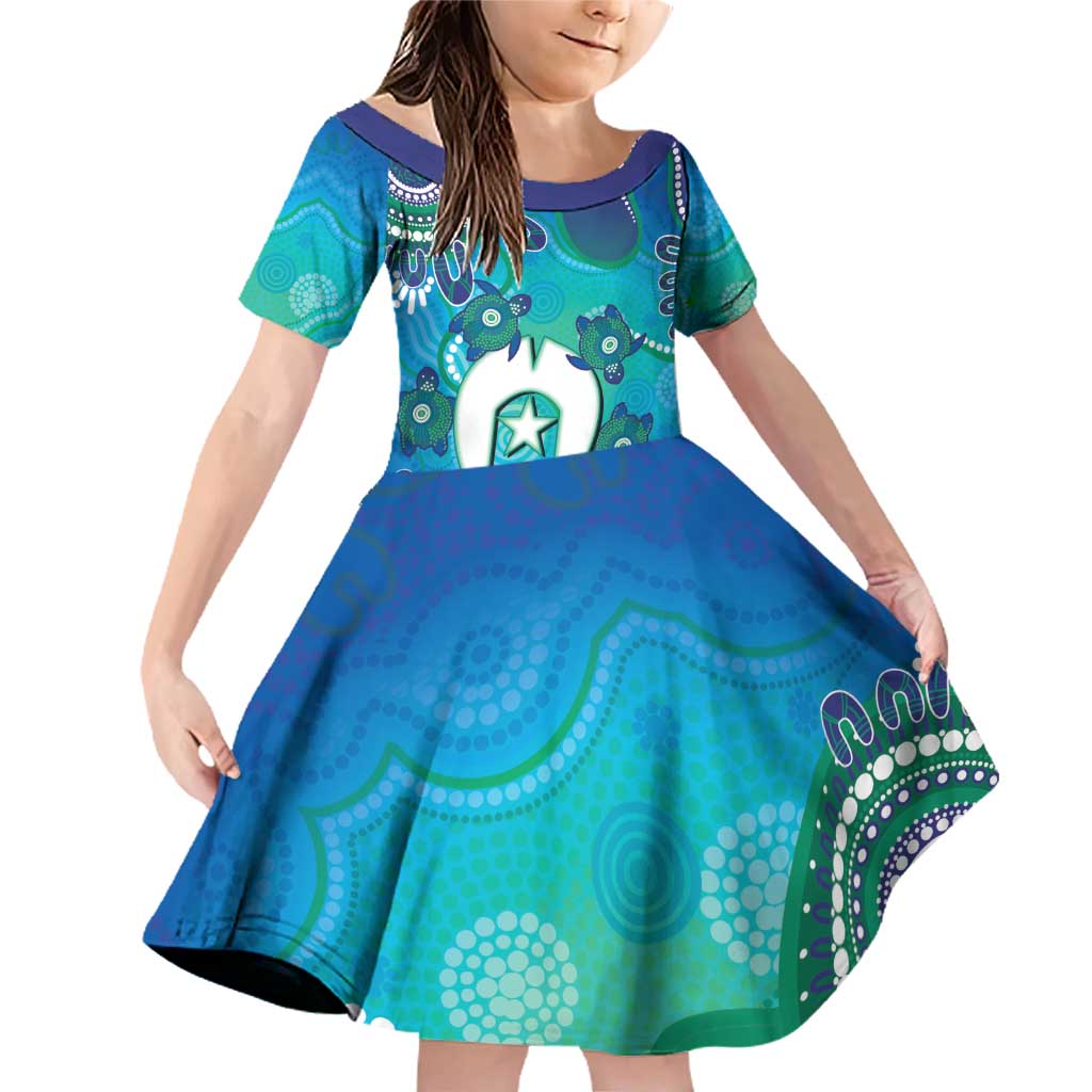 Torres Strait Islanders Flag Day Family Matching Off Shoulder Short Dress and Hawaiian Shirt Dhari With Turtles Aboriginal Art