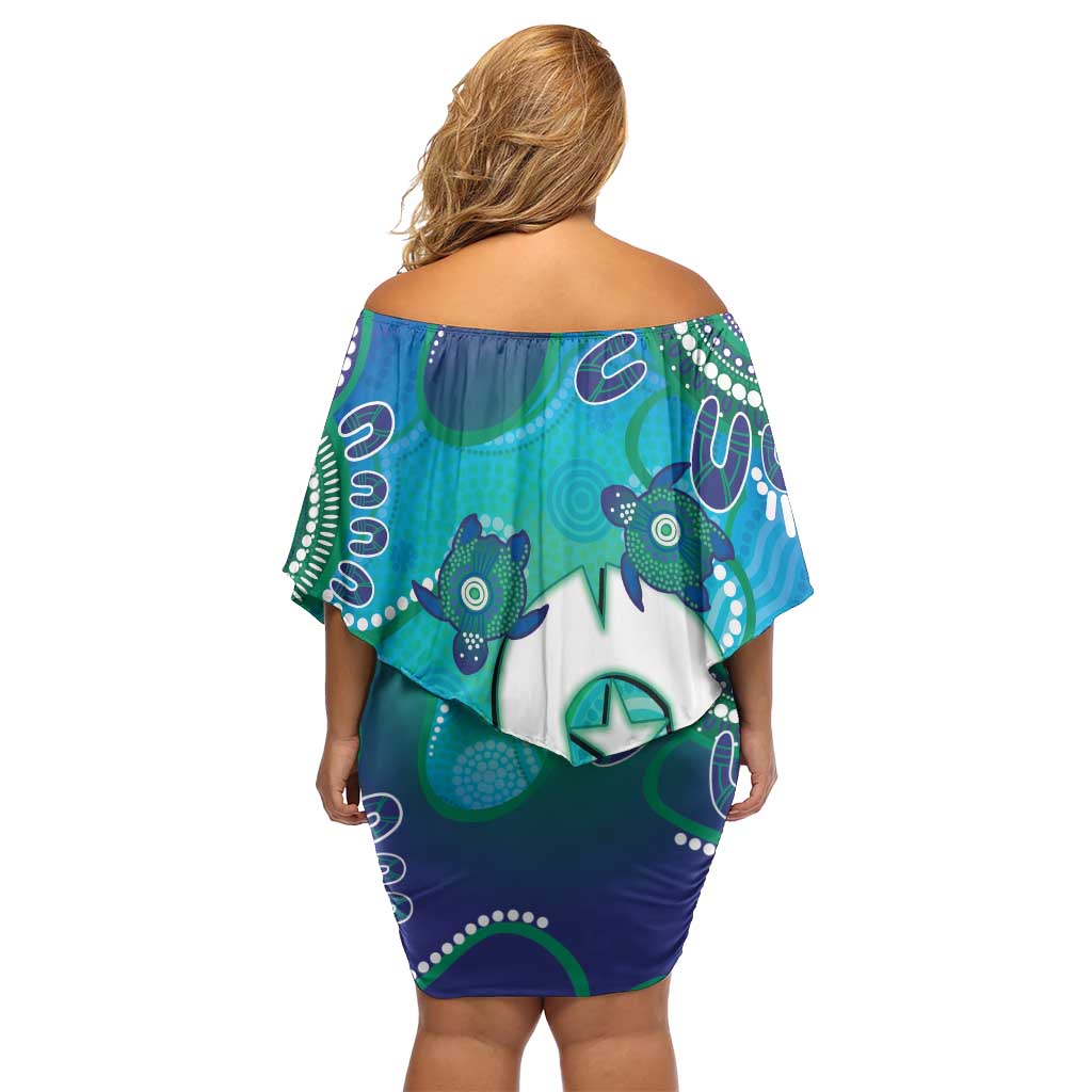 Torres Strait Islanders Flag Day Family Matching Off Shoulder Short Dress and Hawaiian Shirt Dhari With Turtles Aboriginal Art