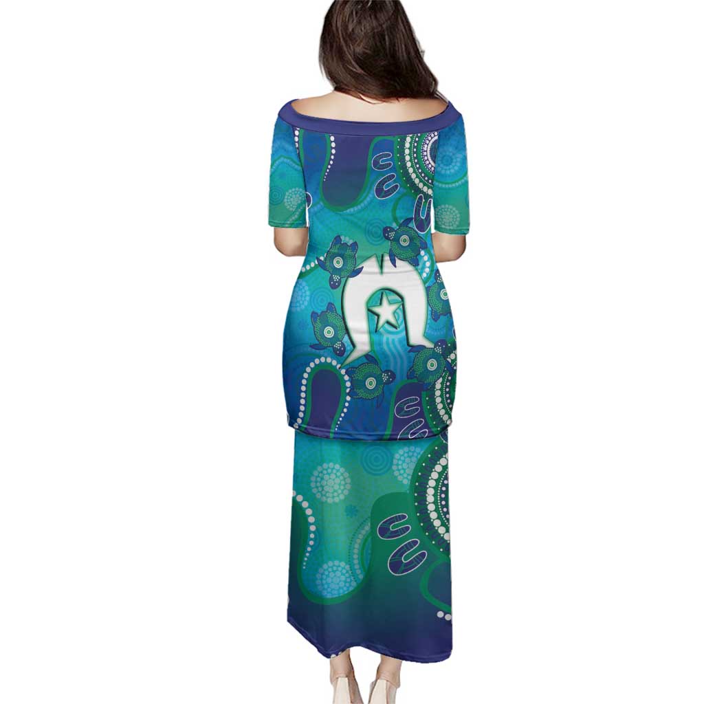 Torres Strait Islanders Flag Day Family Matching Puletasi and Hawaiian Shirt Dhari With Turtles Aboriginal Art