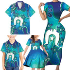 Torres Strait Islanders Flag Day Family Matching Short Sleeve Bodycon Dress and Hawaiian Shirt Dhari With Turtles Aboriginal Art