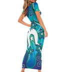 Torres Strait Islanders Flag Day Family Matching Short Sleeve Bodycon Dress and Hawaiian Shirt Dhari With Turtles Aboriginal Art