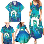 Torres Strait Islanders Flag Day Family Matching Summer Maxi Dress and Hawaiian Shirt Dhari With Turtles Aboriginal Art