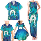 Torres Strait Islanders Flag Day Family Matching Tank Maxi Dress and Hawaiian Shirt Dhari With Turtles Aboriginal Art