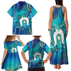 Torres Strait Islanders Flag Day Family Matching Tank Maxi Dress and Hawaiian Shirt Dhari With Turtles Aboriginal Art