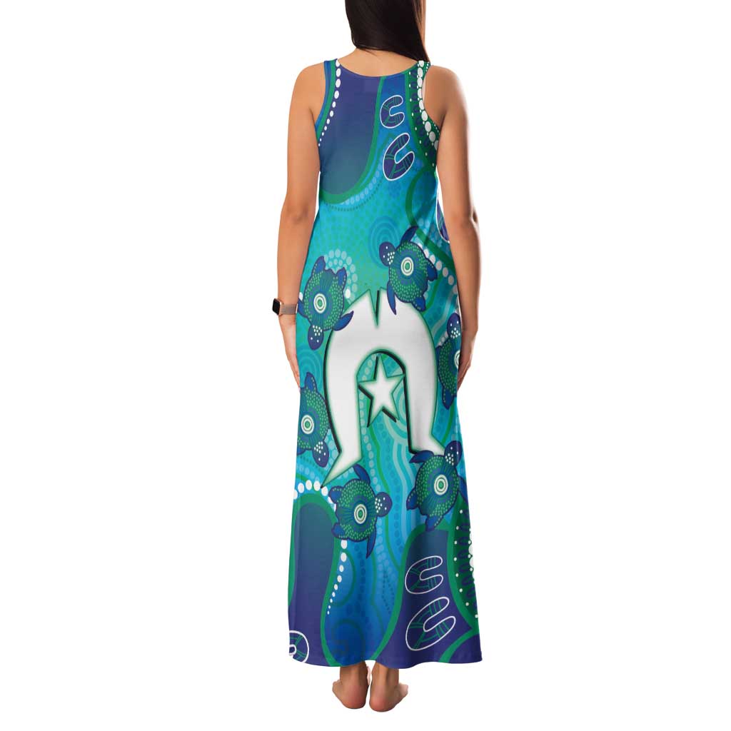 Torres Strait Islanders Flag Day Family Matching Tank Maxi Dress and Hawaiian Shirt Dhari With Turtles Aboriginal Art