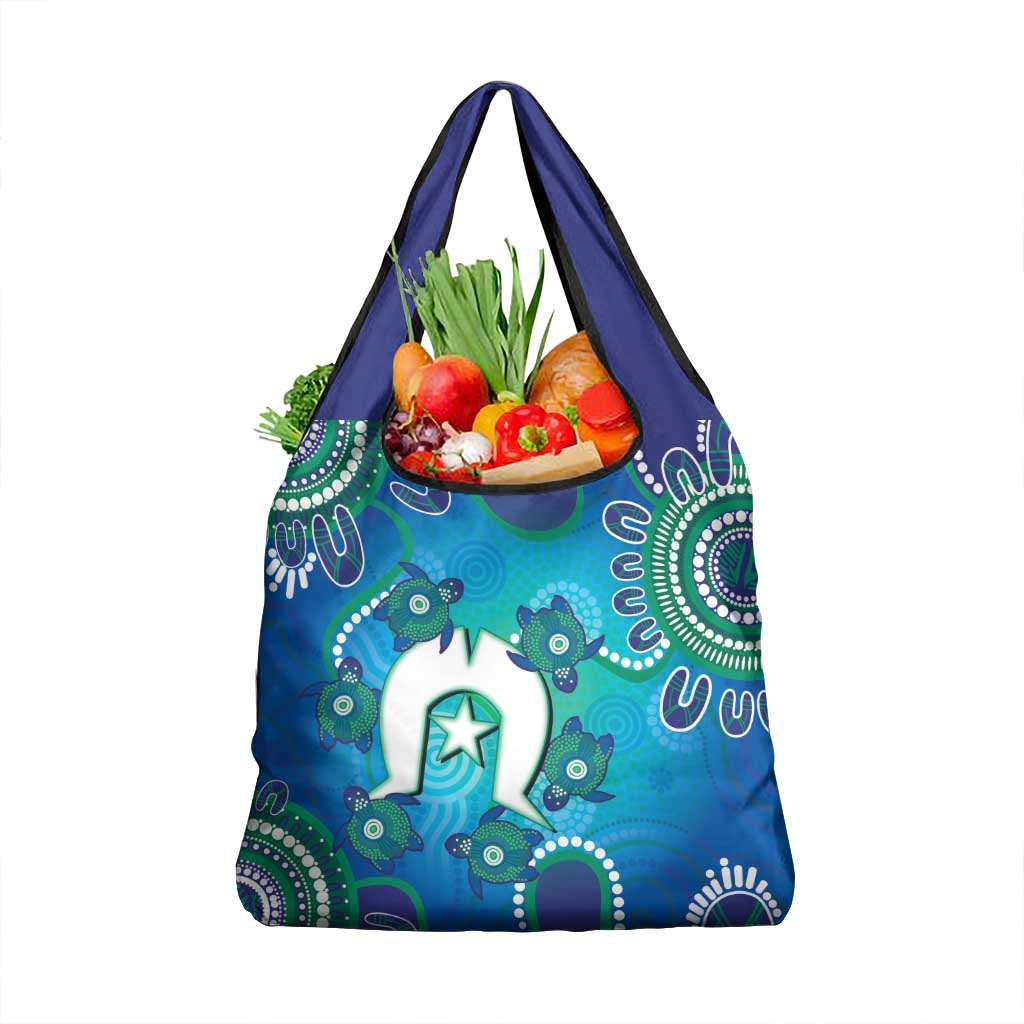 Torres Strait Islanders Flag Day Grocery Bag Dhari With Turtles Aboriginal Art