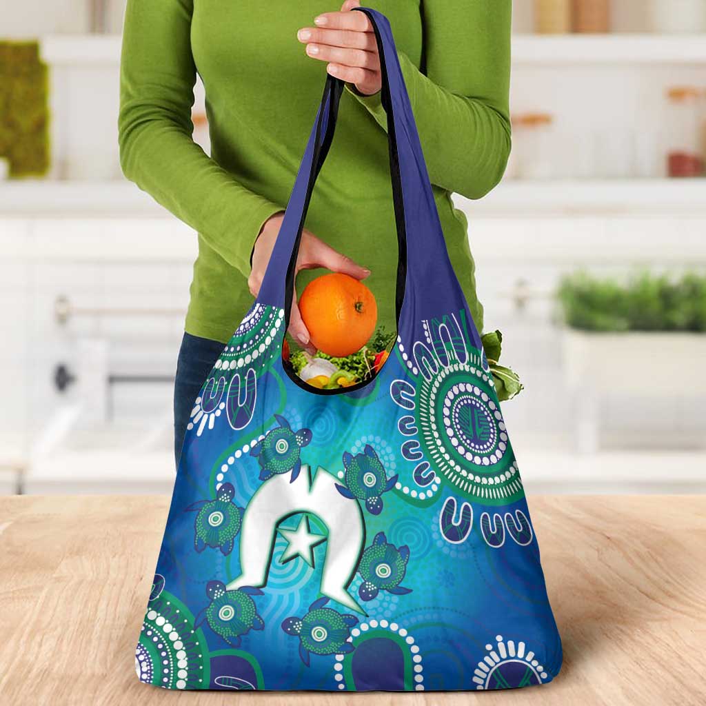 Torres Strait Islanders Flag Day Grocery Bag Dhari With Turtles Aboriginal Art