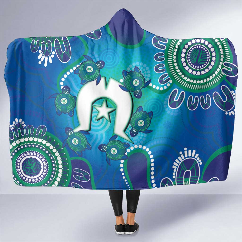 Torres Strait Islanders Flag Day Hooded Blanket Dhari With Turtles Aboriginal Art