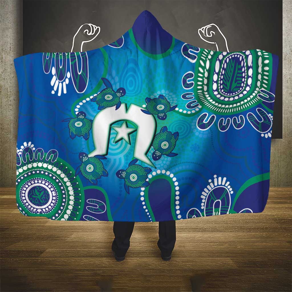Torres Strait Islanders Flag Day Hooded Blanket Dhari With Turtles Aboriginal Art