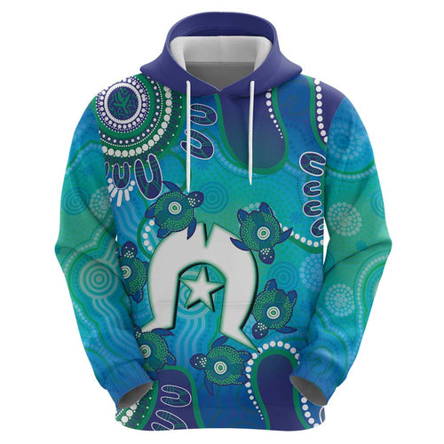 Torres Strait Islanders Flag Day Hoodie Dhari With Turtles Aboriginal Art