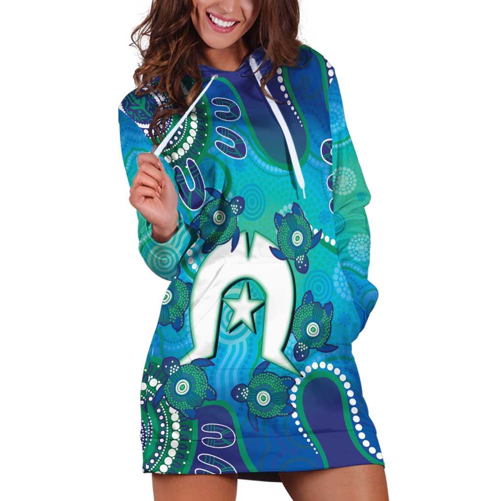 Torres Strait Islanders Flag Day Hoodie Dress Dhari With Turtles Aboriginal Art