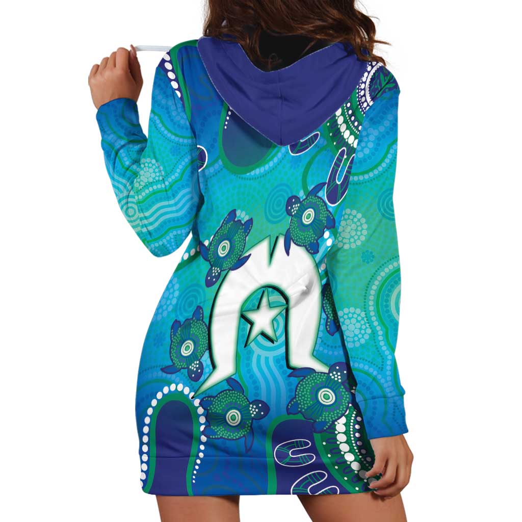 Torres Strait Islanders Flag Day Hoodie Dress Dhari With Turtles Aboriginal Art