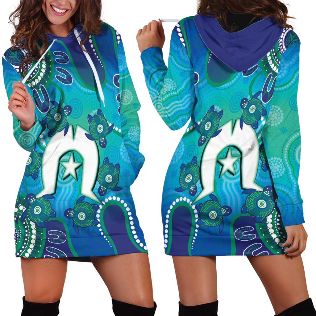 Torres Strait Islanders Flag Day Hoodie Dress Dhari With Turtles Aboriginal Art