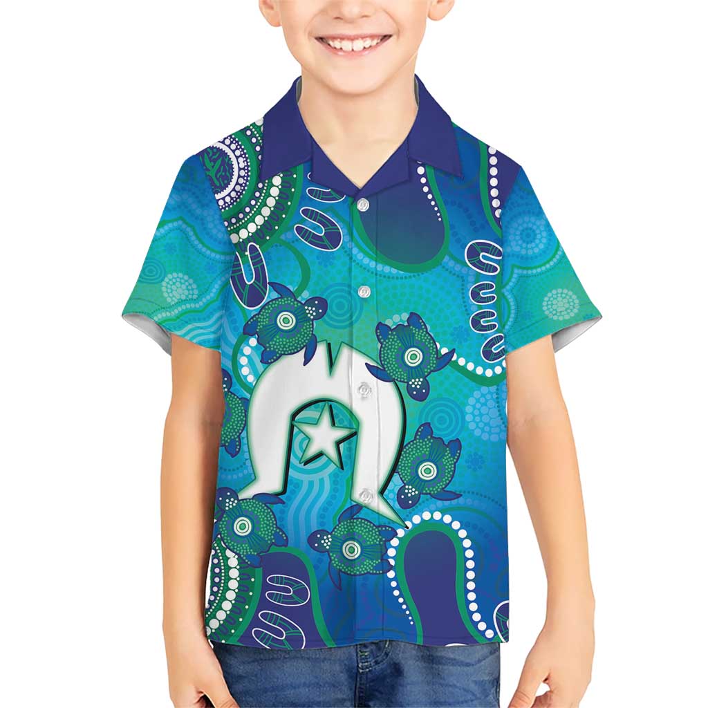Torres Strait Islanders Flag Day Kid Hawaiian Shirt Dhari With Turtles Aboriginal Art