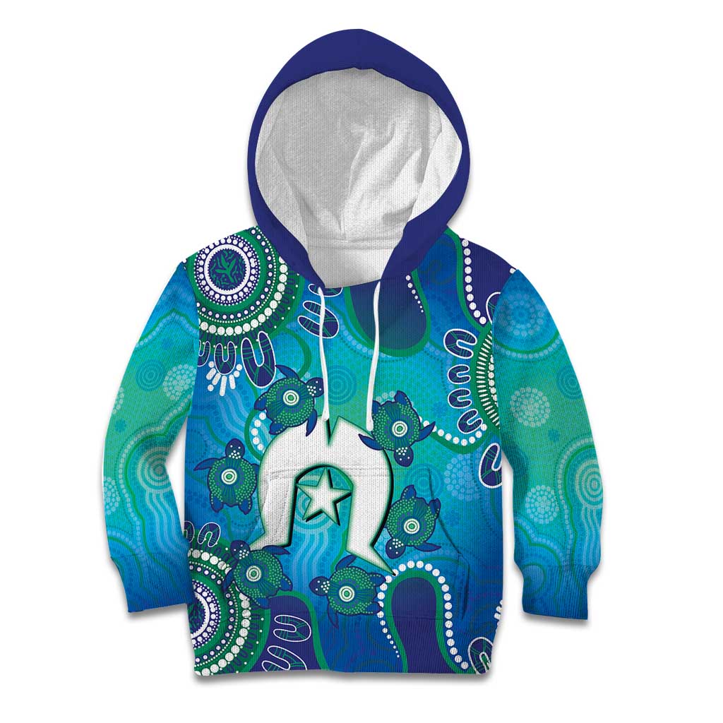 Torres Strait Islanders Flag Day Kid Hoodie Dhari With Turtles Aboriginal Art