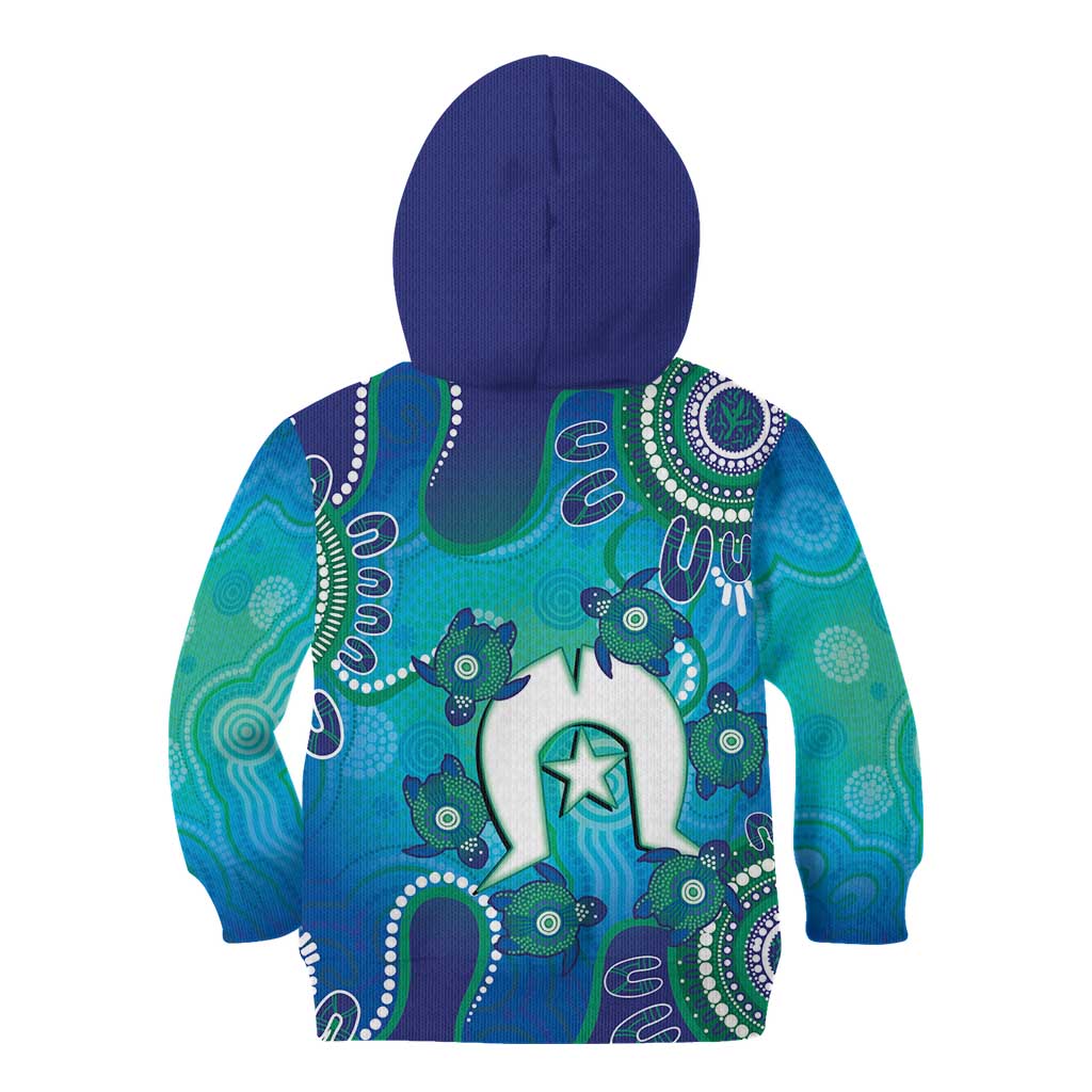Torres Strait Islanders Flag Day Kid Hoodie Dhari With Turtles Aboriginal Art