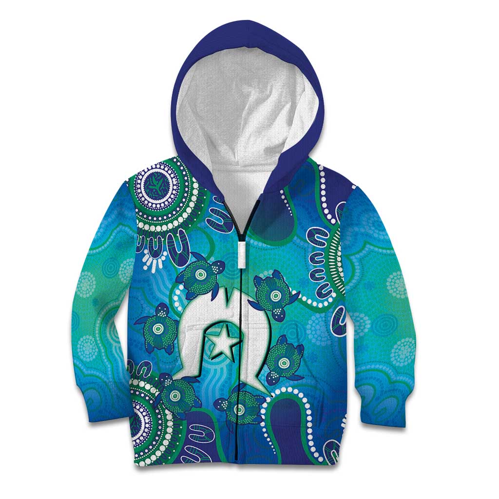 Torres Strait Islanders Flag Day Kid Hoodie Dhari With Turtles Aboriginal Art