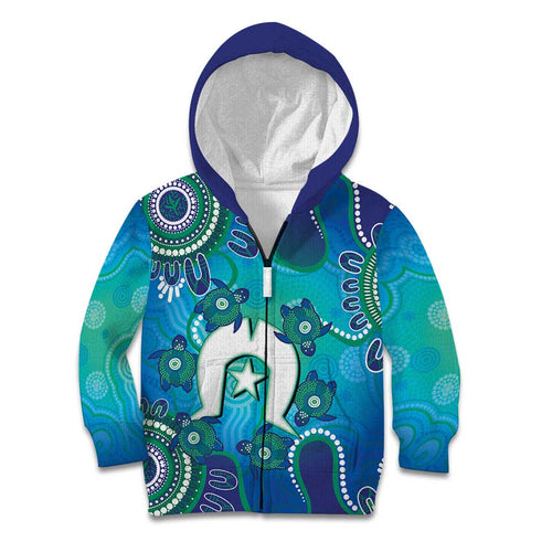 Torres Strait Islanders Flag Day Kid Hoodie Dhari With Turtles Aboriginal Art