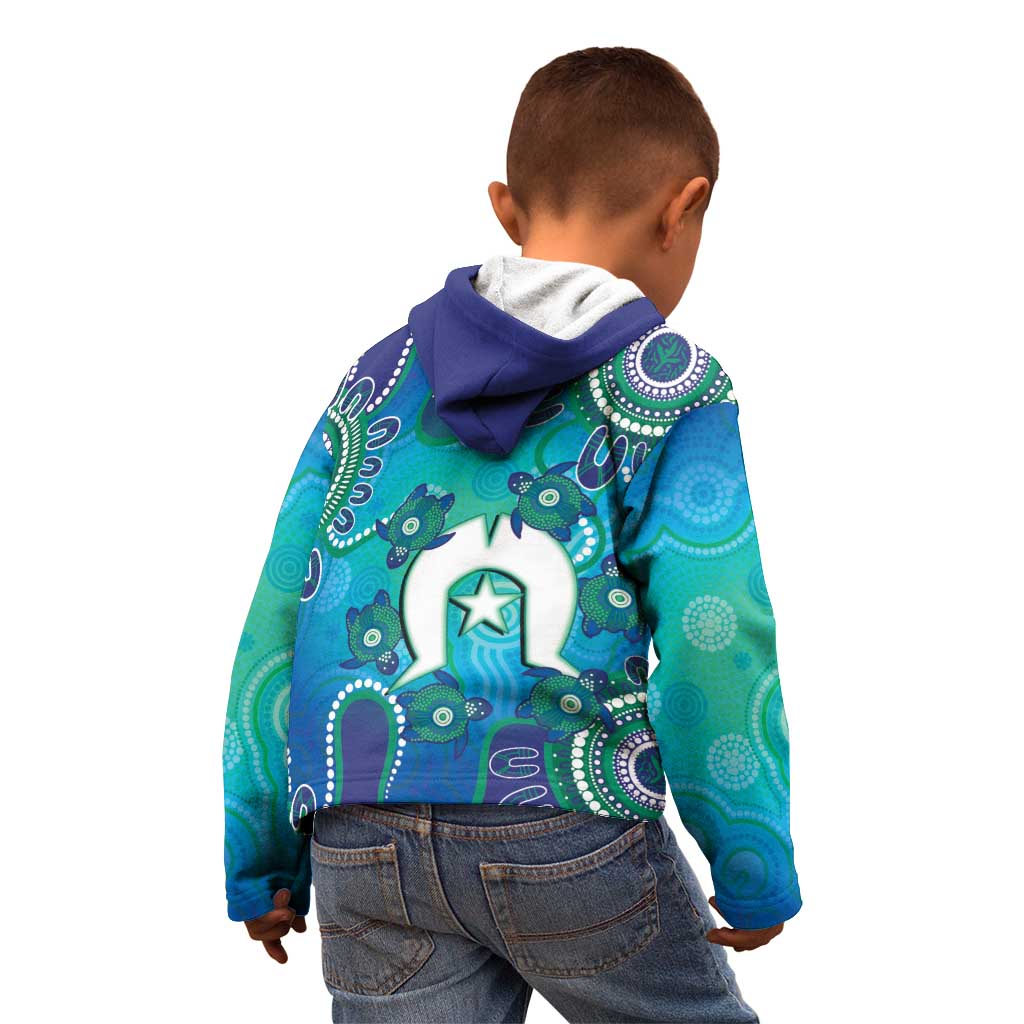 Torres Strait Islanders Flag Day Kid Hoodie Dhari With Turtles Aboriginal Art