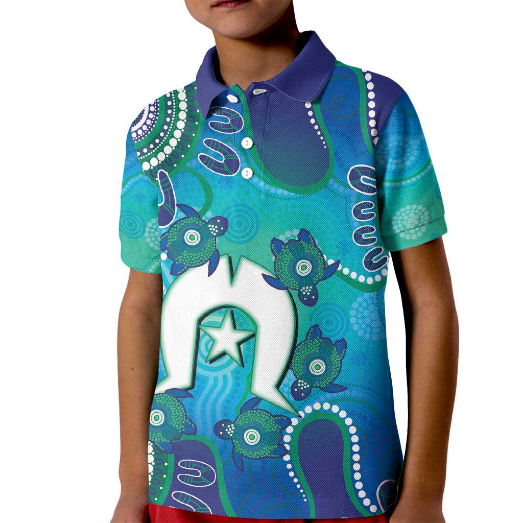 Torres Strait Islanders Flag Day Kid Polo Shirt Dhari With Turtles Aboriginal Art