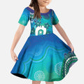 Torres Strait Islanders Flag Day Kid Short Sleeve Dress Dhari With Turtles Aboriginal Art