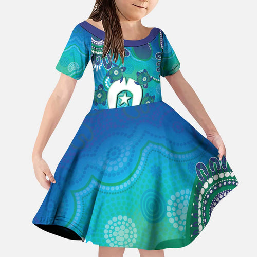 Torres Strait Islanders Flag Day Kid Short Sleeve Dress Dhari With Turtles Aboriginal Art