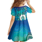 Torres Strait Islanders Flag Day Kid Short Sleeve Dress Dhari With Turtles Aboriginal Art