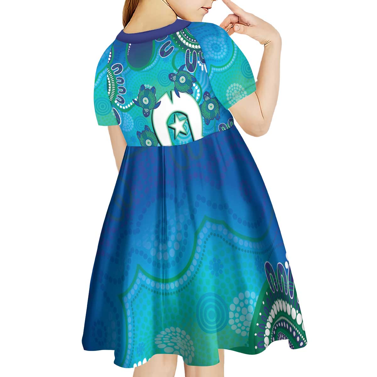 Torres Strait Islanders Flag Day Kid Short Sleeve Dress Dhari With Turtles Aboriginal Art