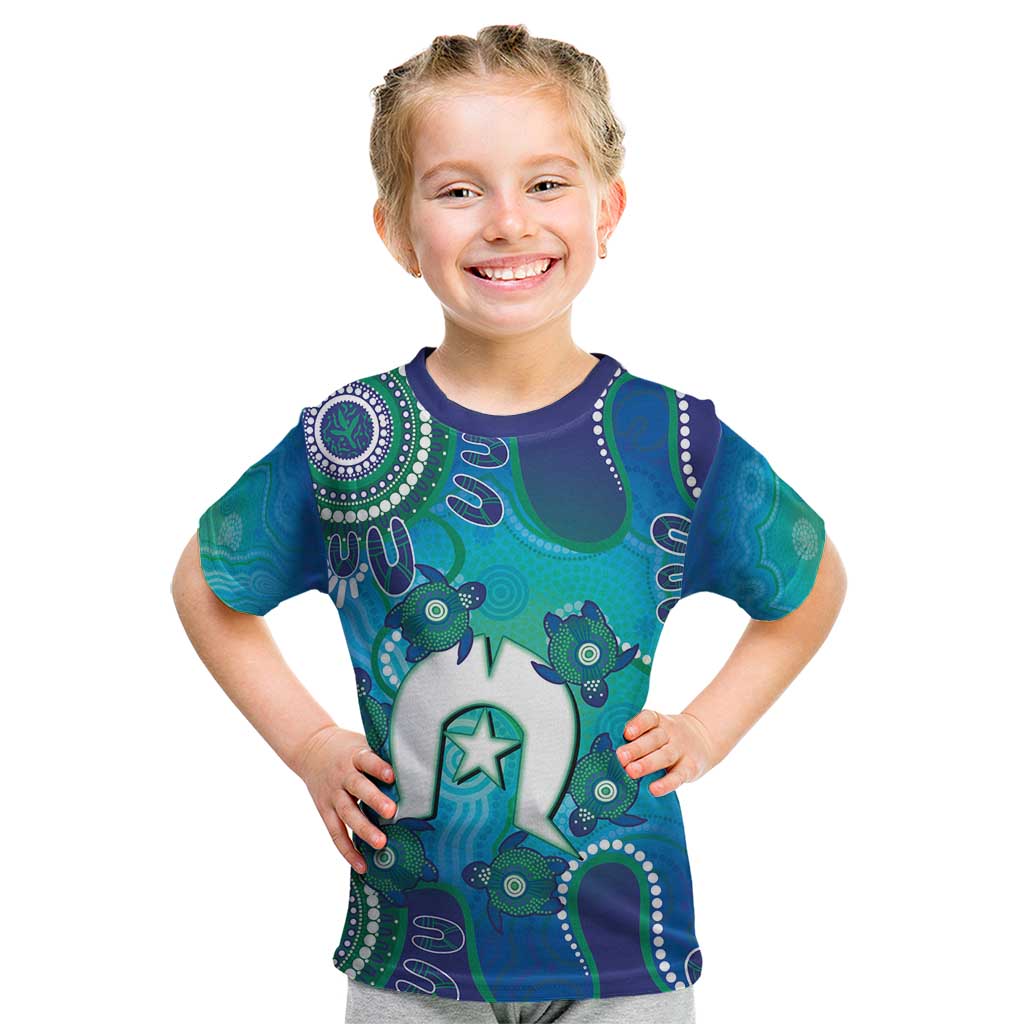 Torres Strait Islanders Flag Day Kid T Shirt Dhari With Turtles Aboriginal Art