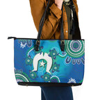 Torres Strait Islanders Flag Day Leather Tote Bag Dhari With Turtles Aboriginal Art