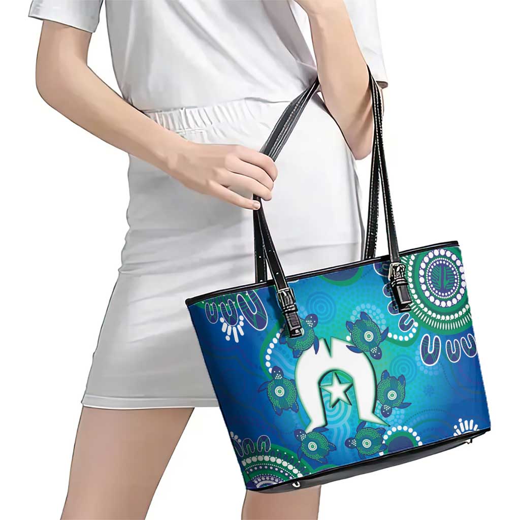 Torres Strait Islanders Flag Day Leather Tote Bag Dhari With Turtles Aboriginal Art