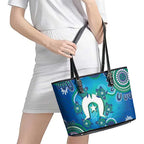 Torres Strait Islanders Flag Day Leather Tote Bag Dhari With Turtles Aboriginal Art
