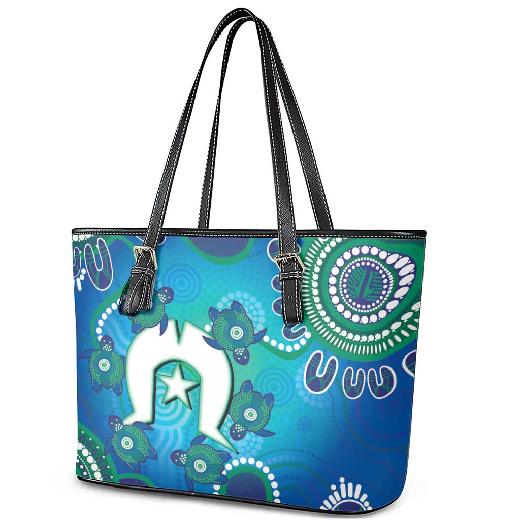 Torres Strait Islanders Flag Day Leather Tote Bag Dhari With Turtles Aboriginal Art