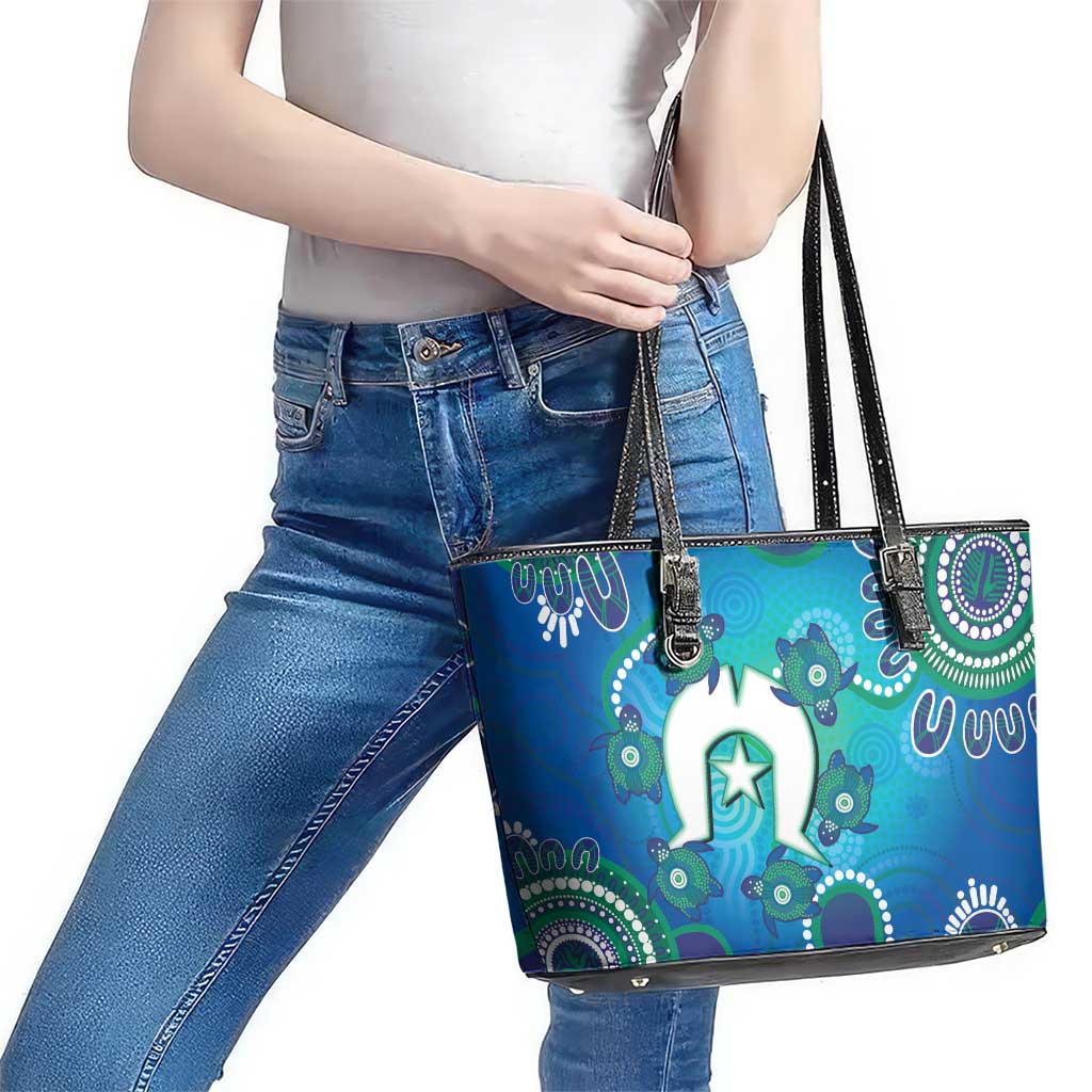 Torres Strait Islanders Flag Day Leather Tote Bag Dhari With Turtles Aboriginal Art