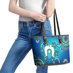 Torres Strait Islanders Flag Day Leather Tote Bag Dhari With Turtles Aboriginal Art
