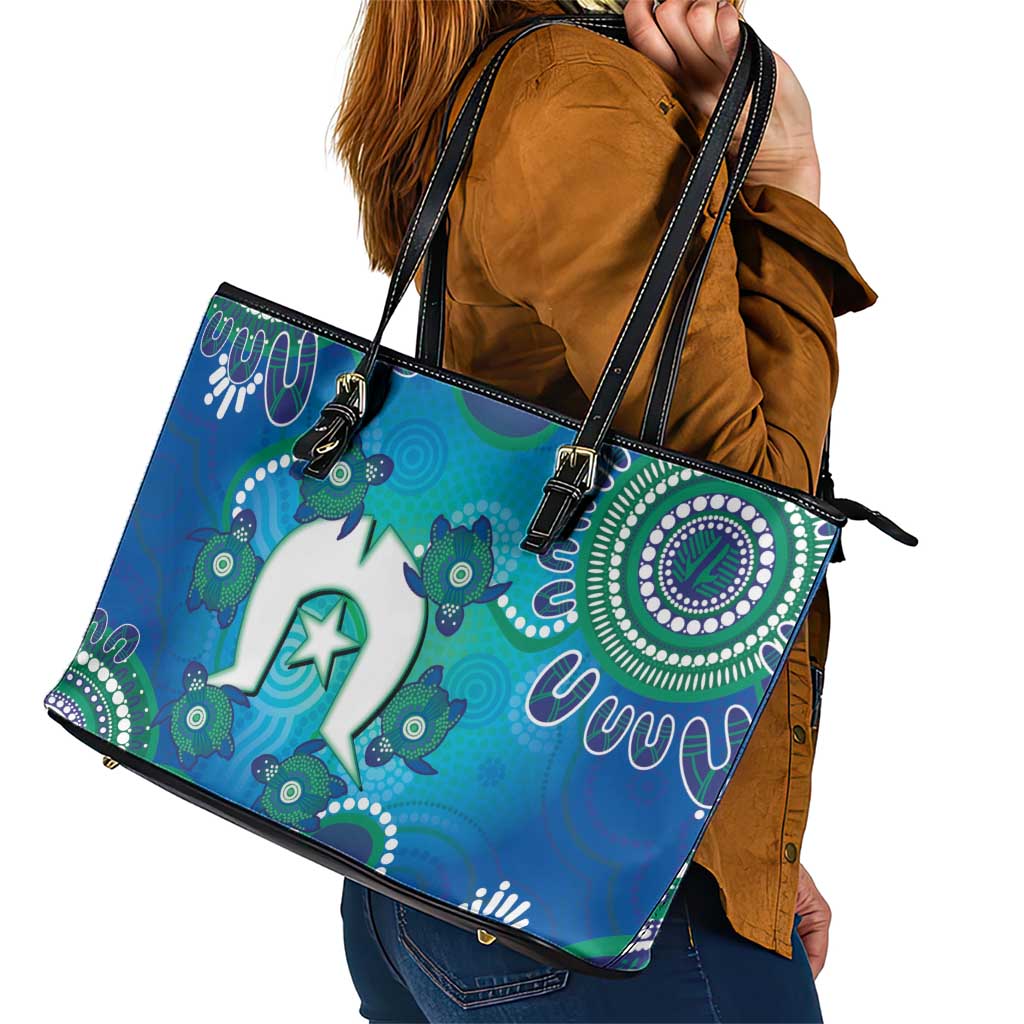 Torres Strait Islanders Flag Day Leather Tote Bag Dhari With Turtles Aboriginal Art