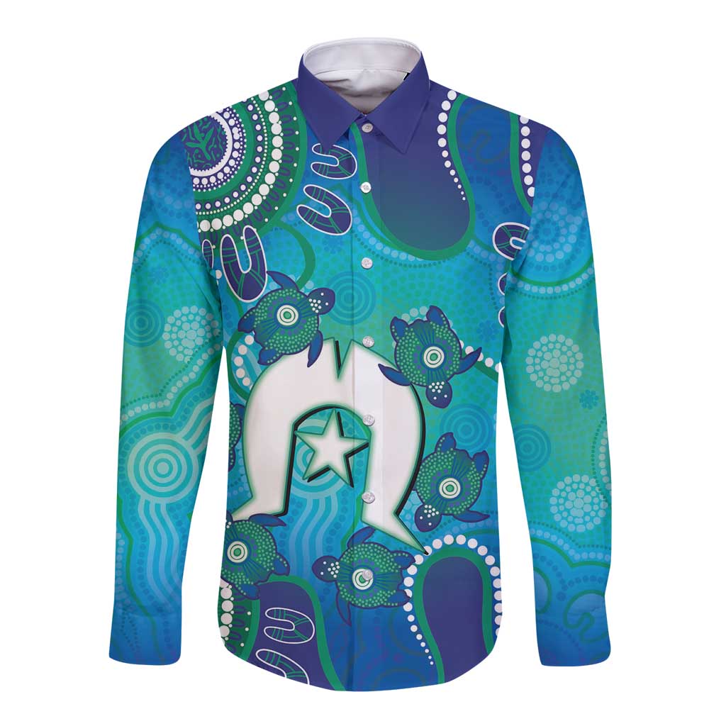 Torres Strait Islanders Flag Day Long Sleeve Button Shirt Dhari With Turtles Aboriginal Art