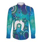 Torres Strait Islanders Flag Day Long Sleeve Button Shirt Dhari With Turtles Aboriginal Art