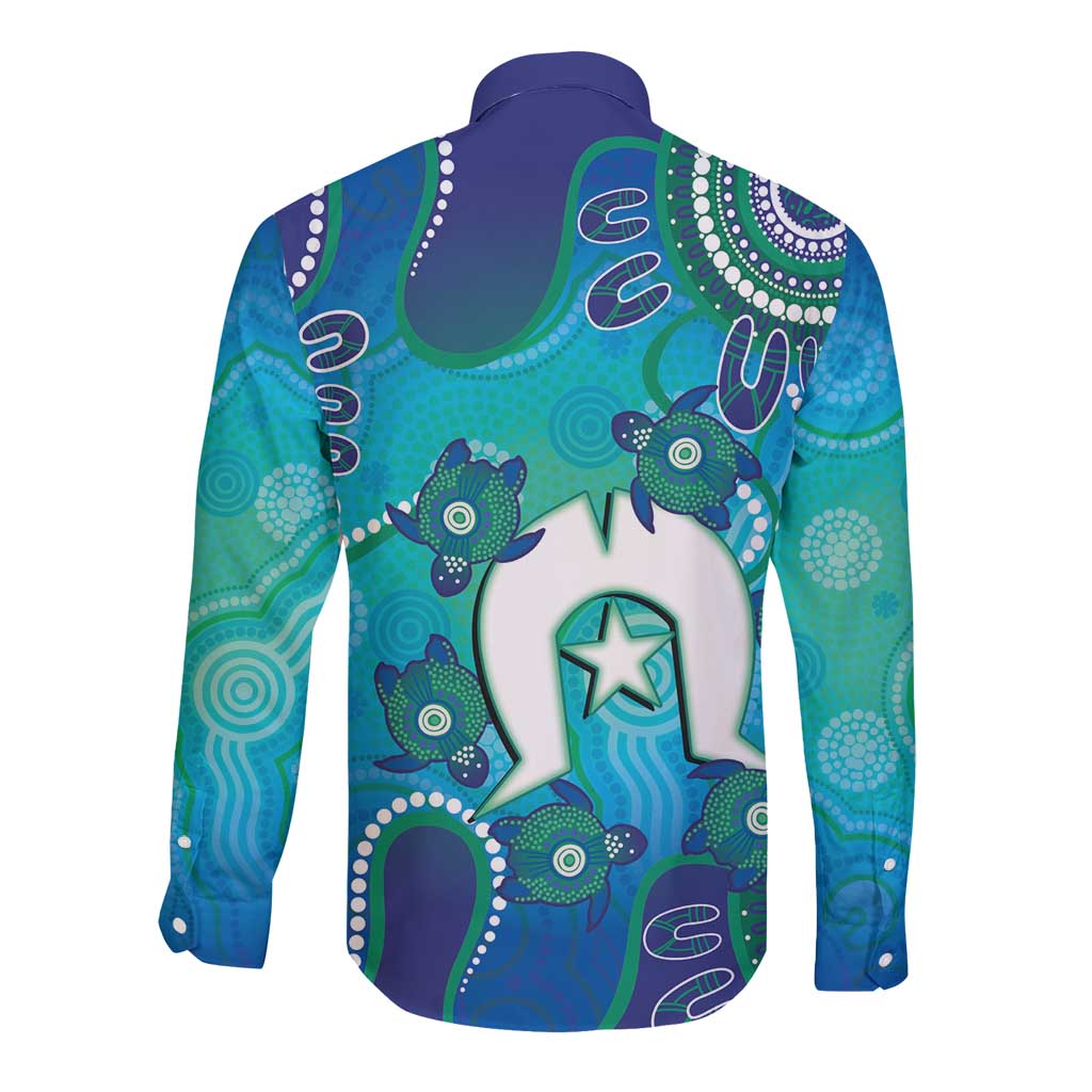 Torres Strait Islanders Flag Day Long Sleeve Button Shirt Dhari With Turtles Aboriginal Art