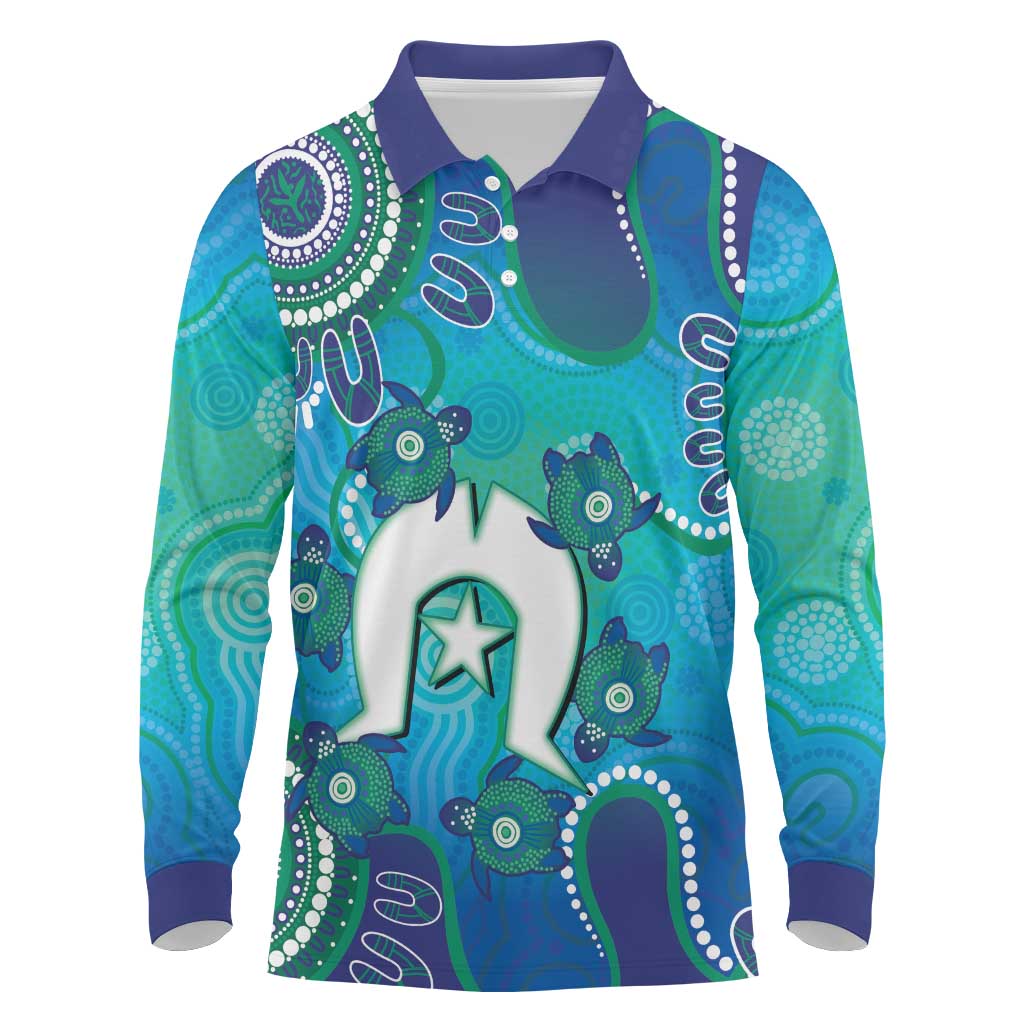 Torres Strait Islanders Flag Day Long Sleeve Polo Shirt Dhari With Turtles Aboriginal Art